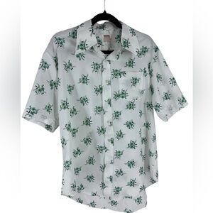 Vintage 70s green houseplant floral men’s shirt XL 17